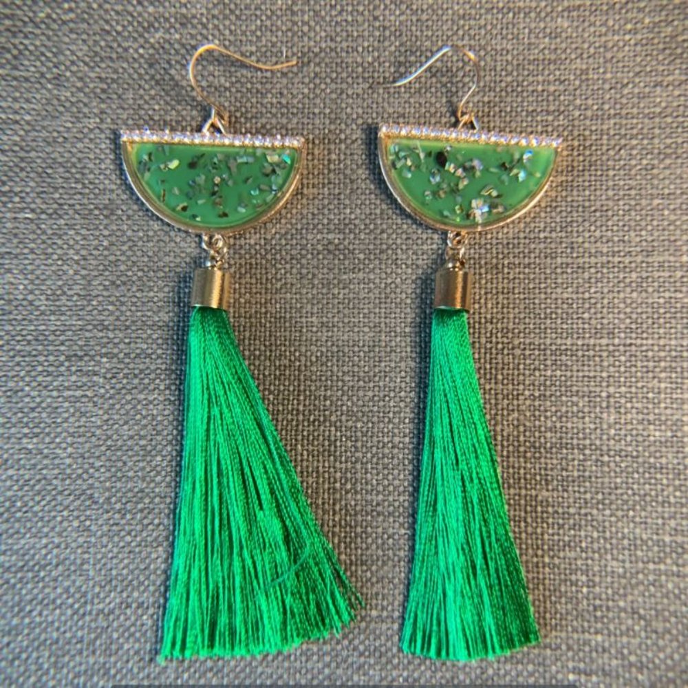Green Modern Tassel Earrings